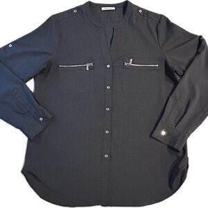 Calvin Klein Black Zip-Front Blouse